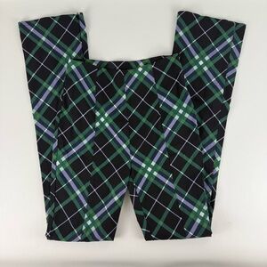 Stylish Checkered Women's Leggings in Green and Black